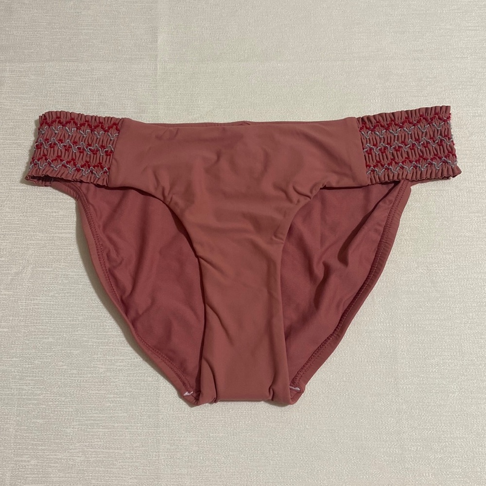 PILYQ Women's Lotus Smocked Tab Teeny Bikini Bottom Size L